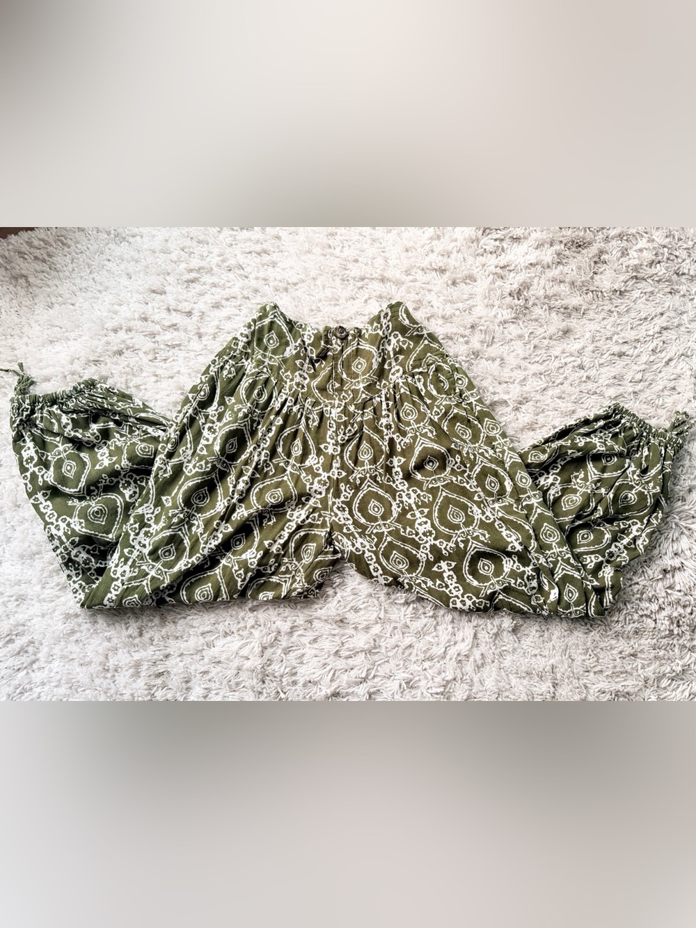 Free People Olive Green Printed Balloon Pants XS Boho Harem